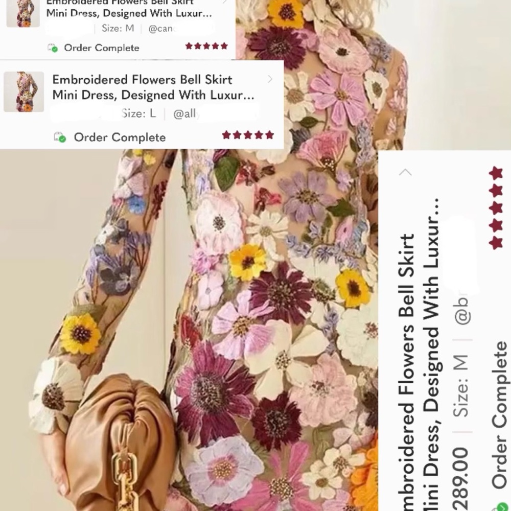 Embroidered Flowers Bell Skirt Mini Dress, Designed With Luxury in Mind, 5⭐️ - Picture 16 of 17
